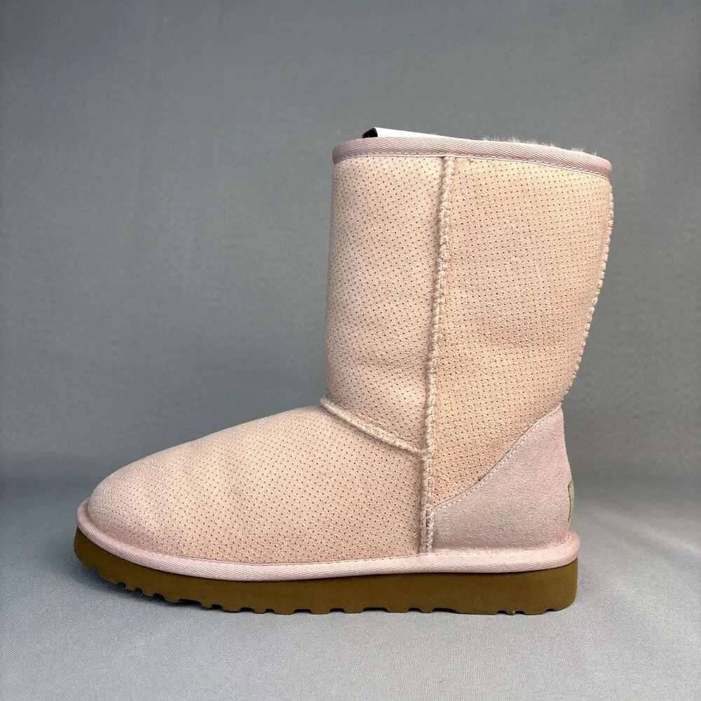 Womens 7 UGG Boots Classic Short Baby Pink Perforated Boho Festival w/ Box RARE! - Picture 4 of 15
